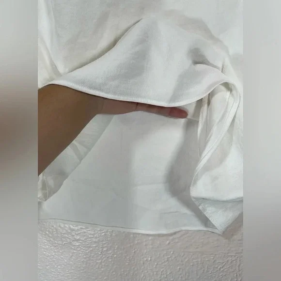 Sezane Colette Blouse Vneck Short Sleeve Lace Puff Shoulder White Women’s US 10 - Picture 7 of 11